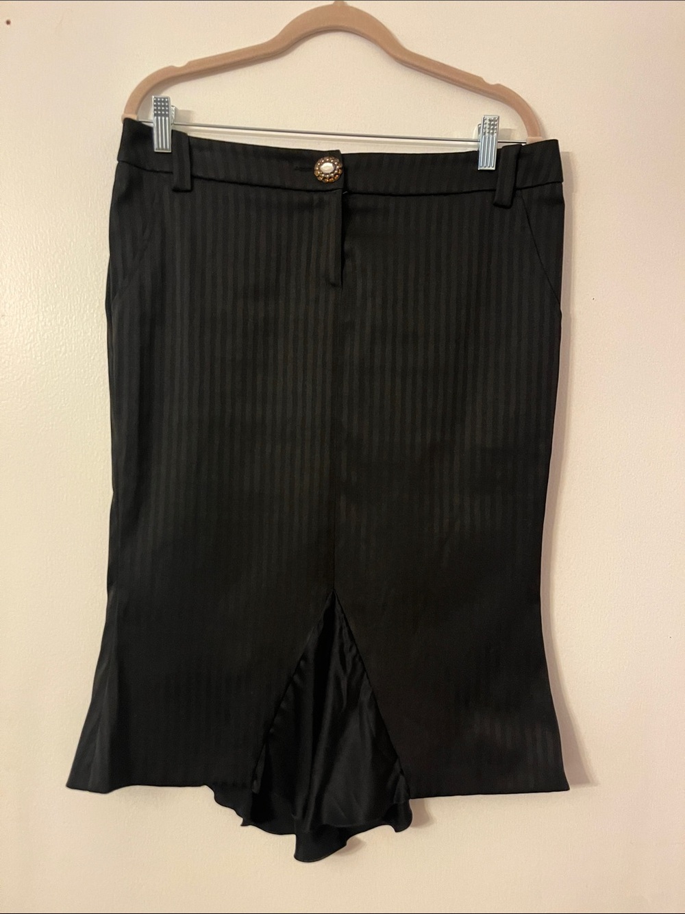Guess Black Pinstripe Pencil Skirt with Mermaid Flounce